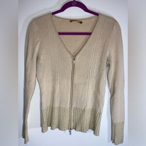 Bellini Long Sleeve Top. Full length zipper. Metallic Gold edges & bottom. GUC